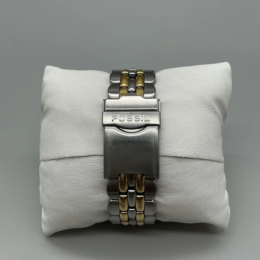 Vintage Fossil Blue BQ-8774 Mens Watch 40mm Two Tone Bracelet New Battery 7.5